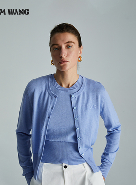 LEDIM WANG蓝色毛衣针织开衫女2024秋季新款慵懒风高级感短款外套