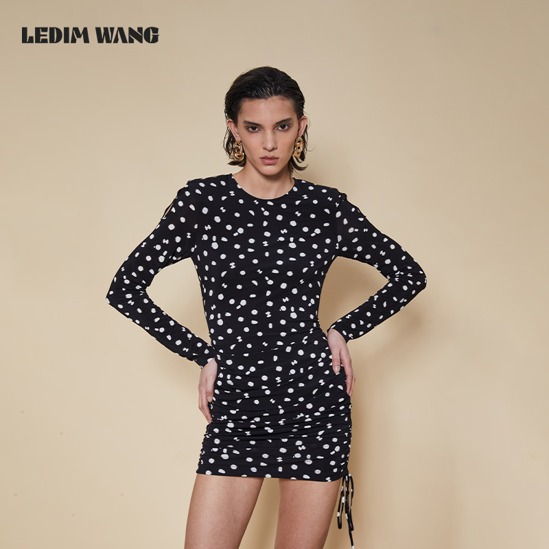 LEDIMWANG印花抽褶连衣裙女