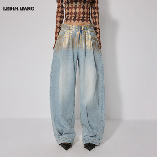 LEDIMWANG渐变鎏金牛仔裤女