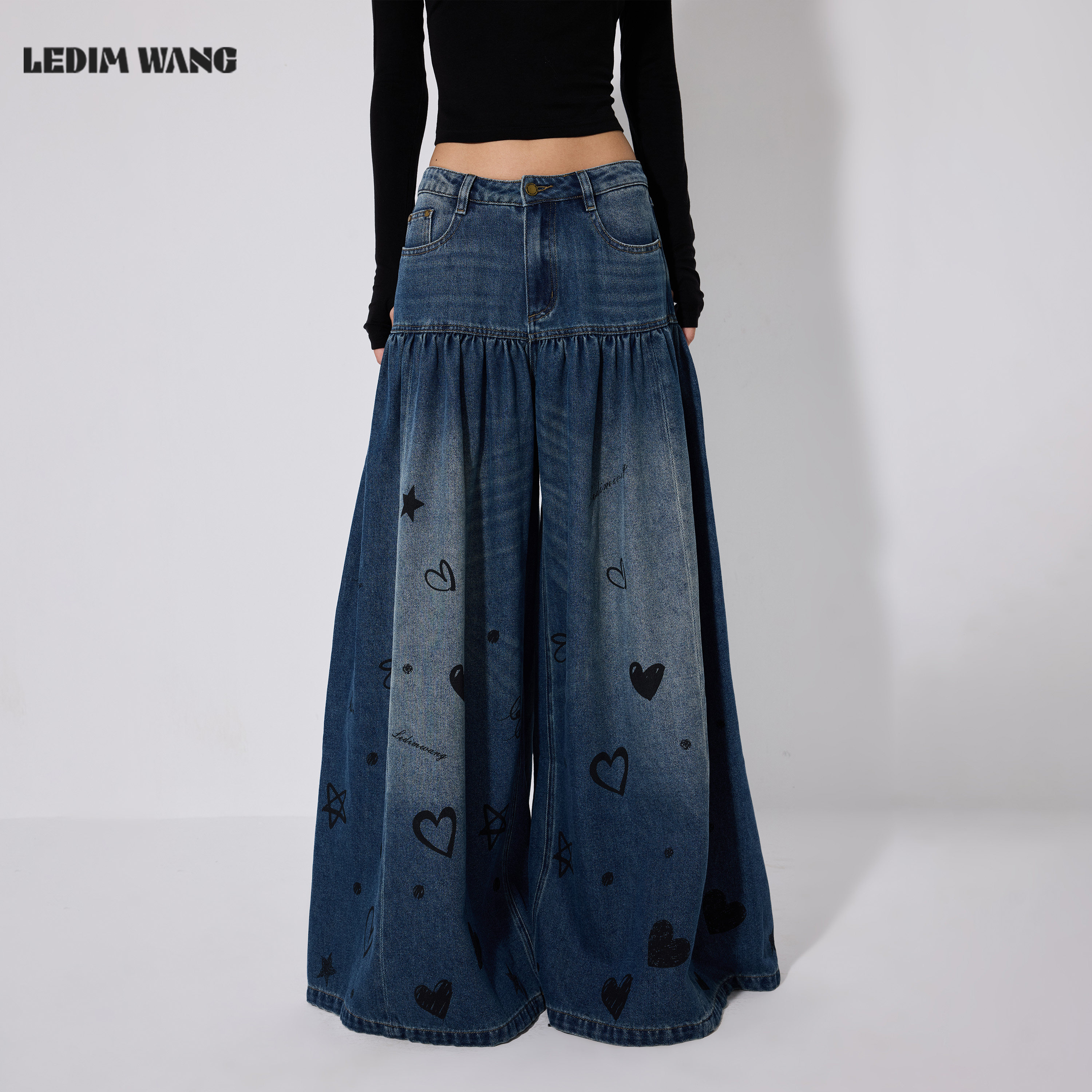 LEDIMWANG千禧复古阔腿牛仔裤女图片