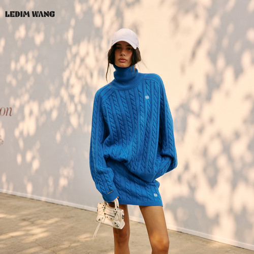 LEDIMWANG高领麻花套头毛衣女