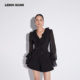 LEDIM 收腰上衣 黑色修身 WANG黑标 流转荷叶拼接衬衣女2025秋新款