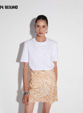 LEDIM WANG【白标系列】 盘线绣花修身短袖女t恤2025新款休闲上衣