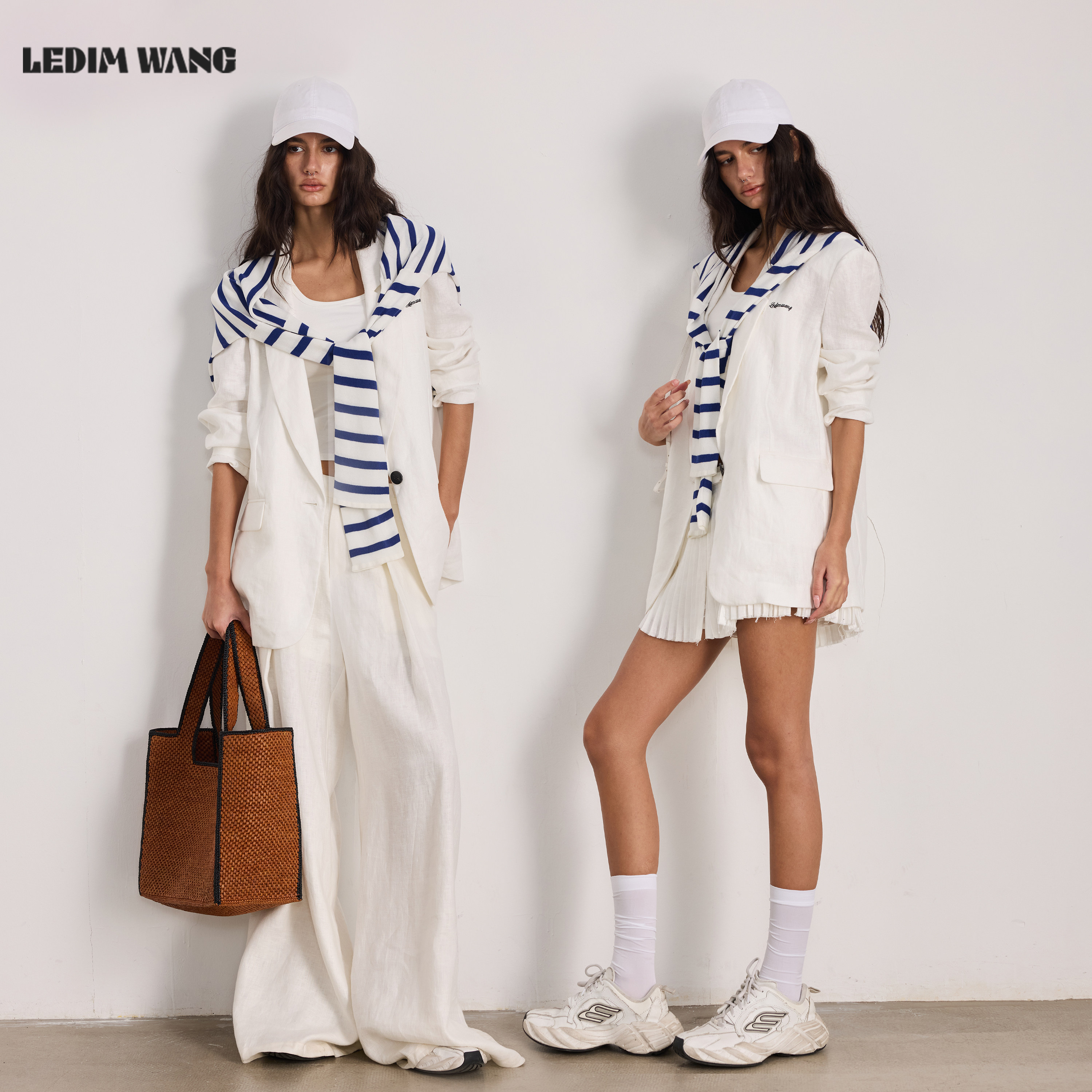 LEDIM WANG老钱风亚麻套装白色干爽透气休闲裤/西装/短裙女夏新款