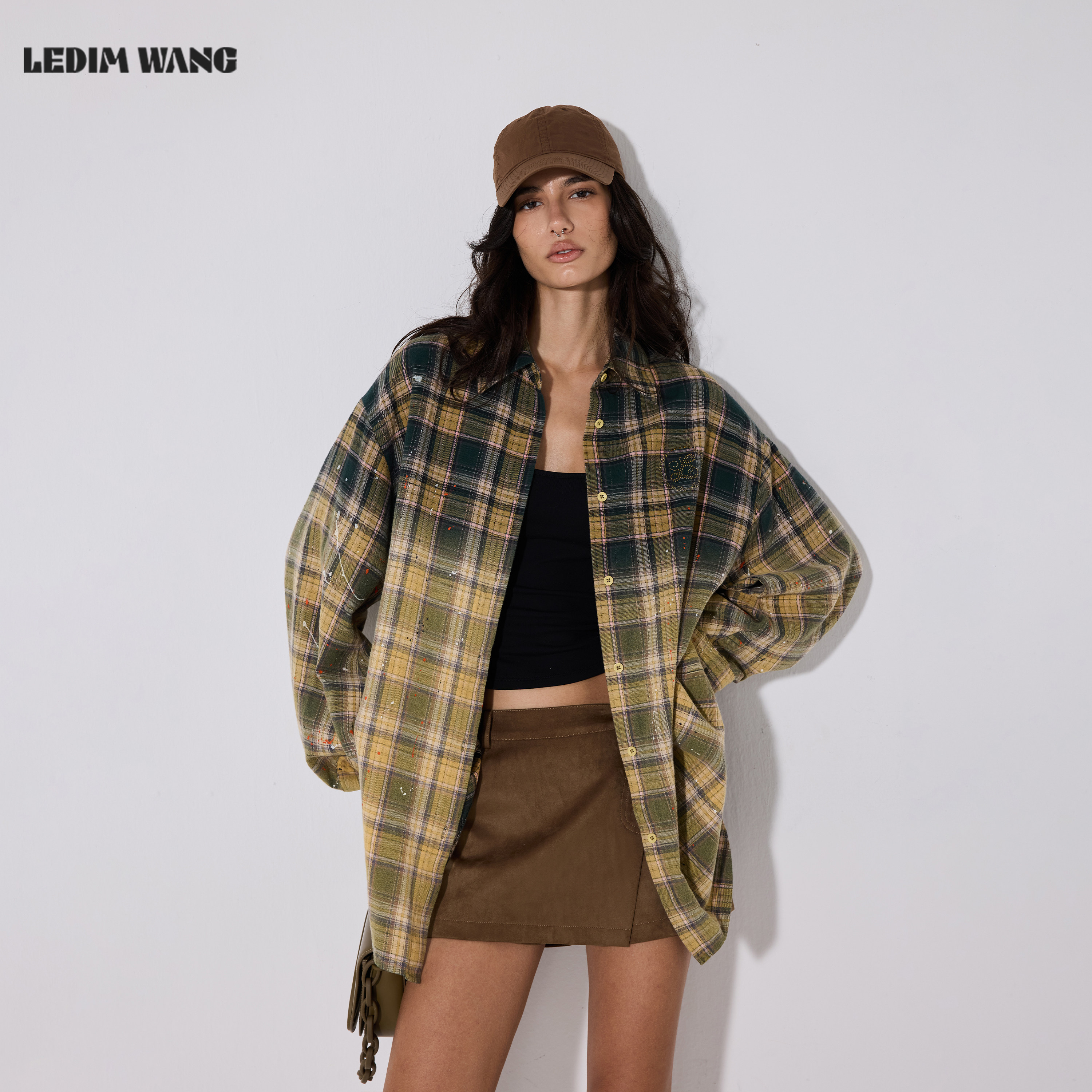 LEDIMWANG渐变格子宽松衬衫女图片