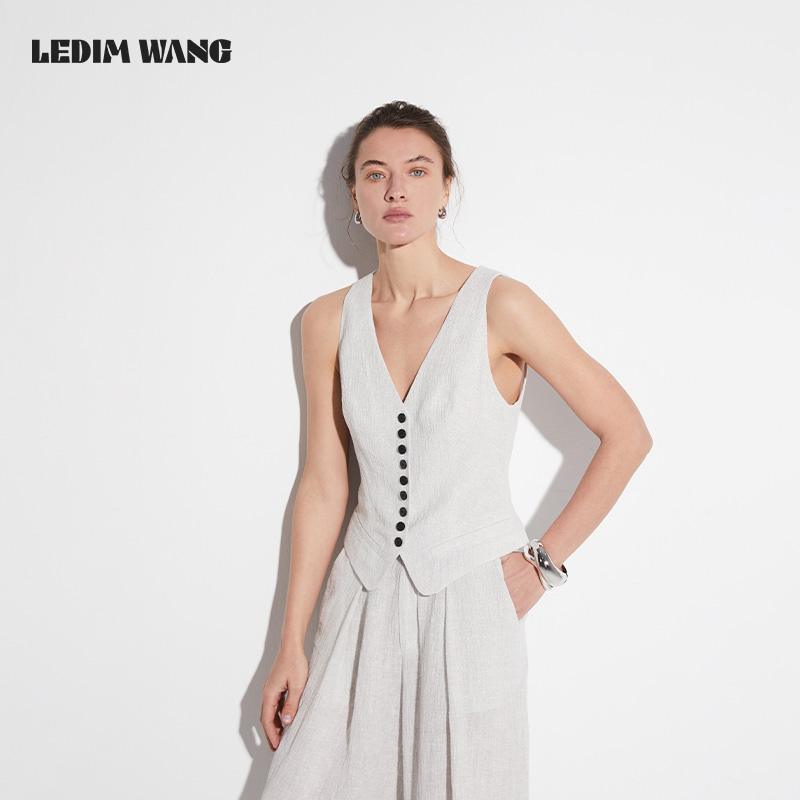 LEDIMWANG纯色亚麻马甲背心女