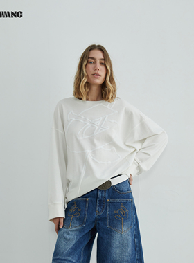 LEDIM WANG红标/解构信仰极简廓形T恤女秋2025新款白色宽松上衣