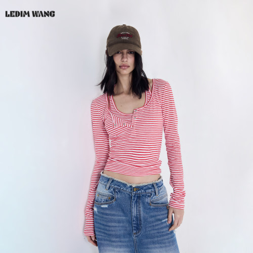 LEDIMWANG假两件挂脖T恤女