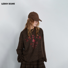 LEDIM WANG复古豹纹印花T恤女25秋冬新款休闲内搭宽松长袖上衣