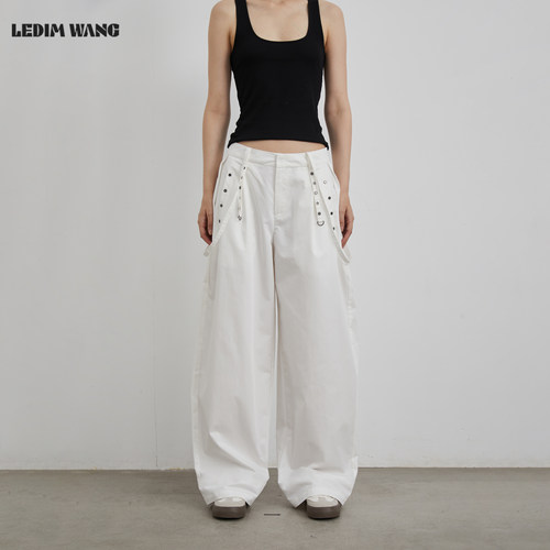 LEDIMWANG铆钉背带休闲裤长裤女