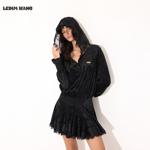 LEDIMWANG连帽丝绒长袖连衣裙女