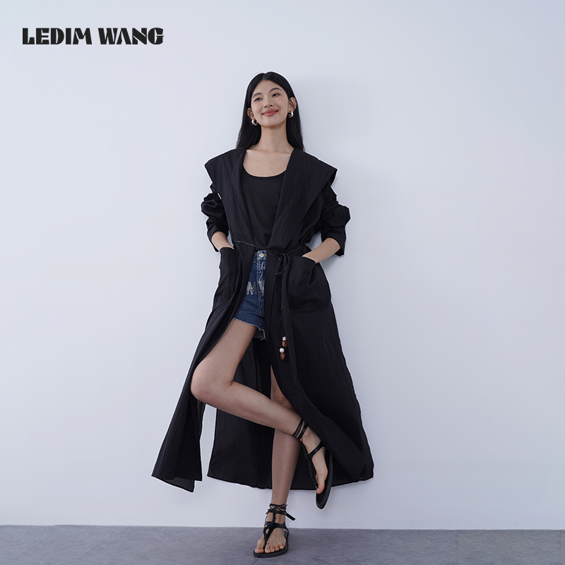 LEDIM WANG薄款连帽防晒衣女2024夏季新款设计师原创长款外穿风衣