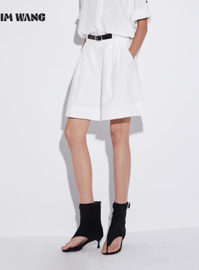 【明星同款】LEDIM WANG黑标/老钱风淡人亚麻裤子女夏季阔腿中裤