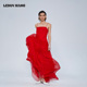LEDIM WANG红色吊带连衣裙女款 浪漫氛围感抹胸长裙超仙气质大摆裙