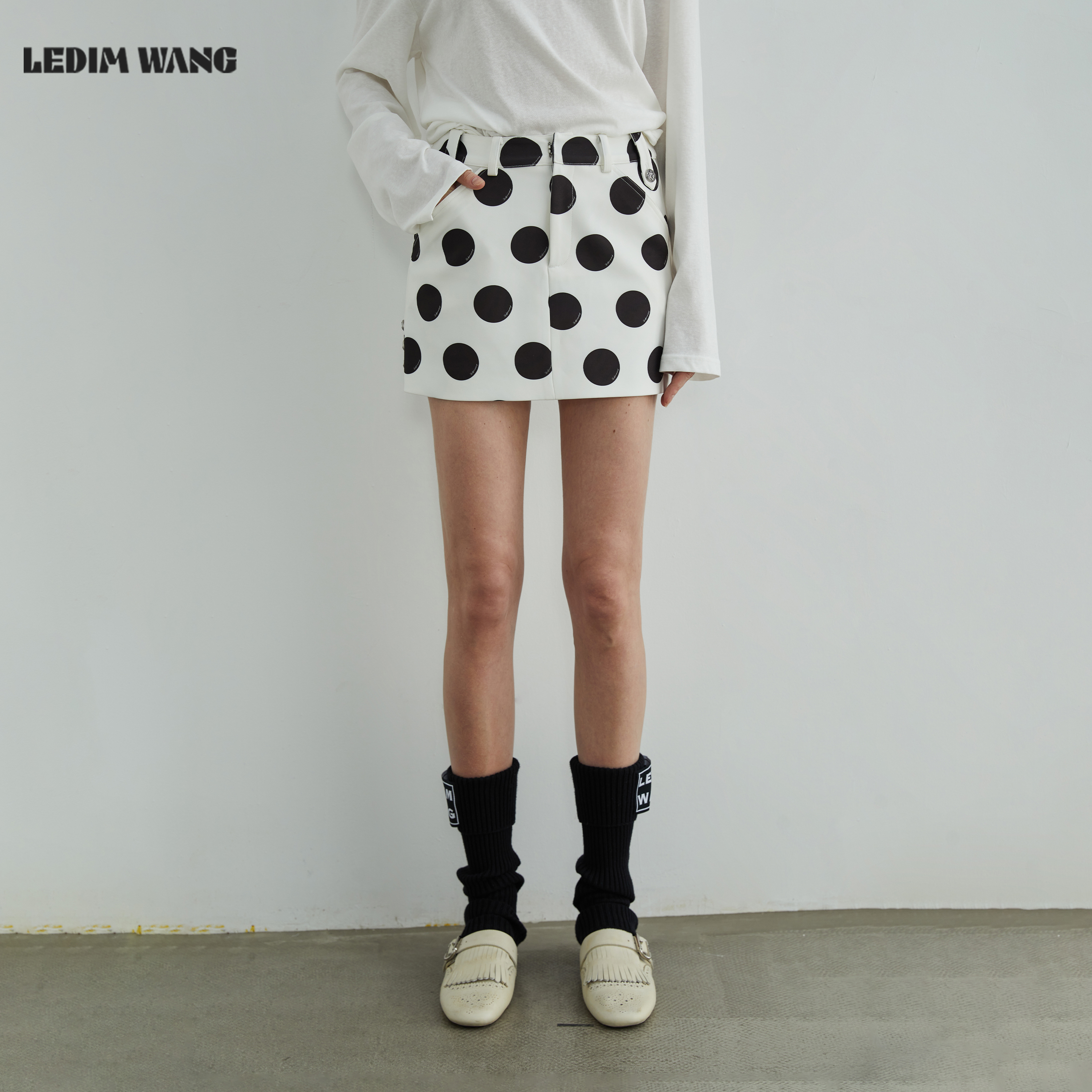 LEDIMWANG高智直筒波点半裙女秋