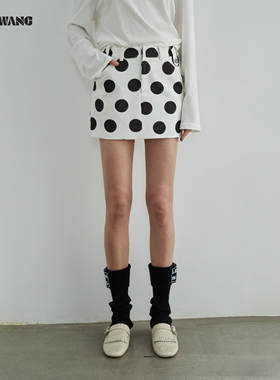 【明星同款】LEDIM WANG高智直筒白色半裙波点女秋2025新款短裙