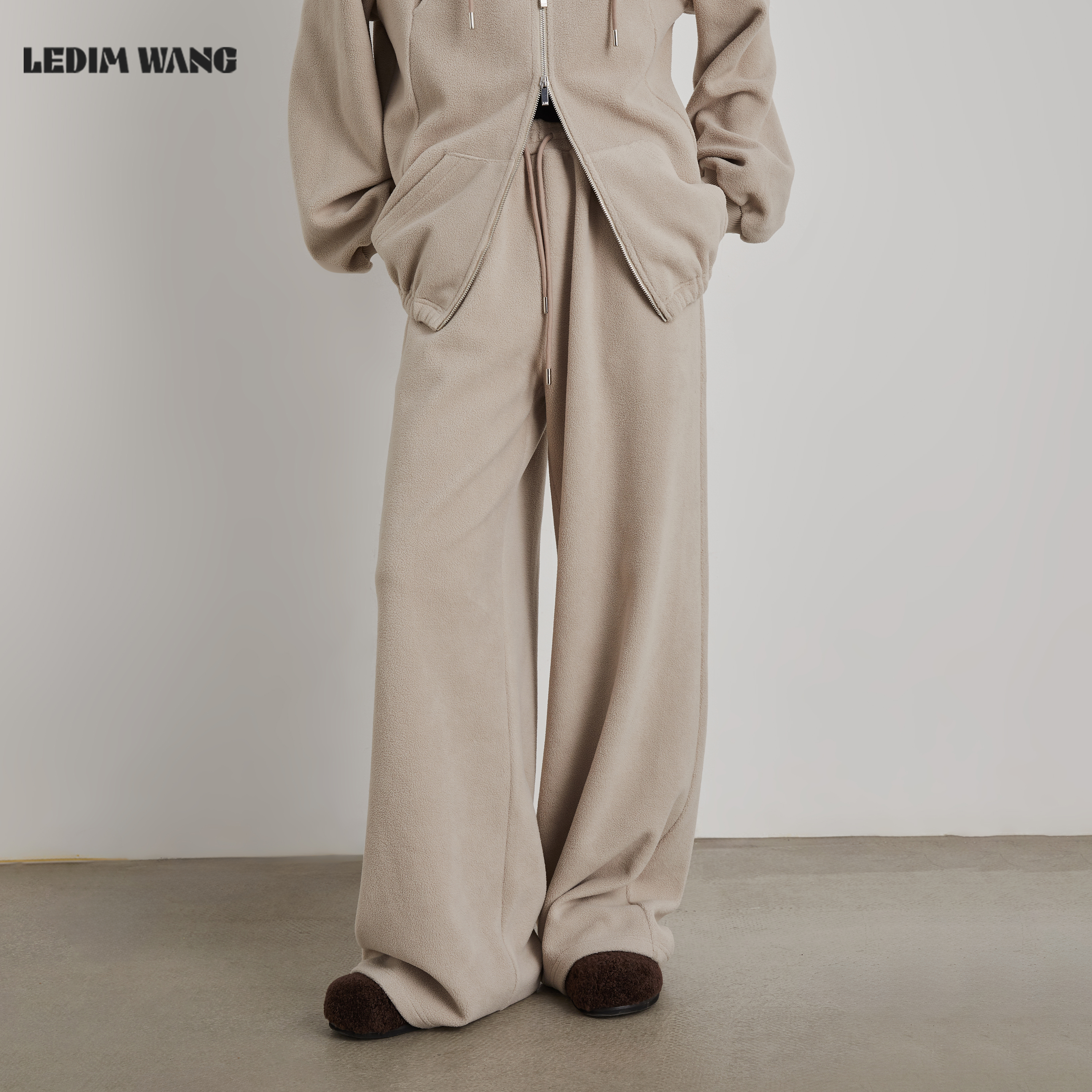 LEDIMWANG刺绣羊羔毛宽松休闲裤