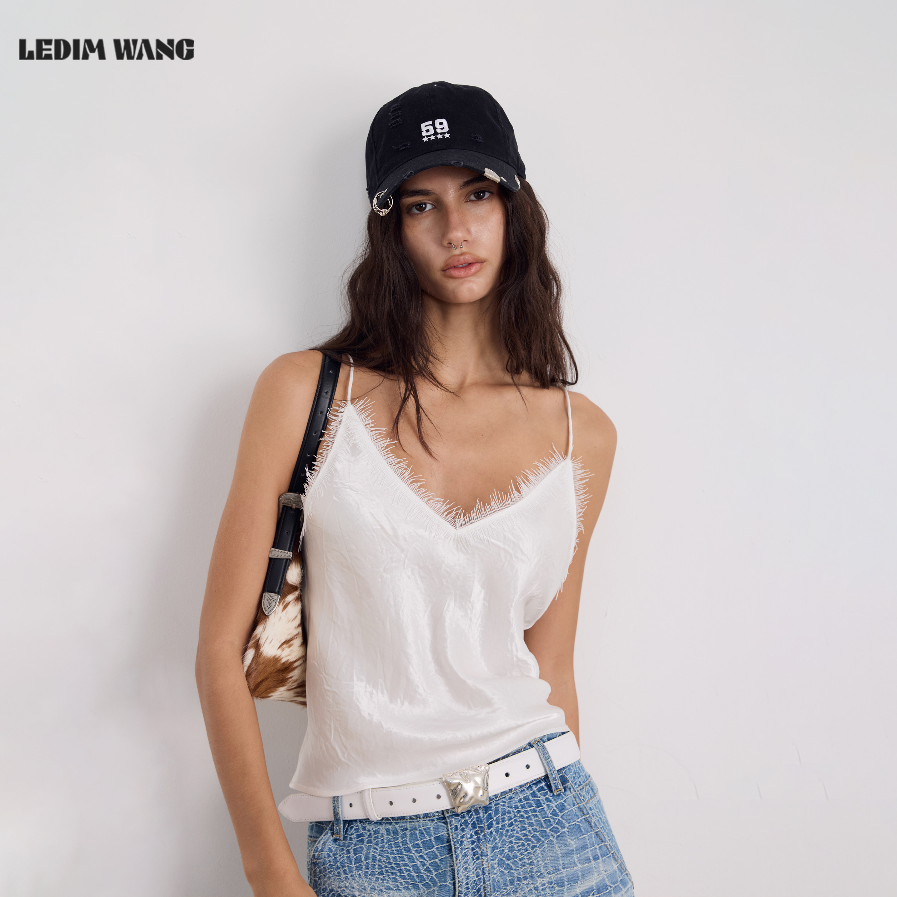 LEDIM WANG法式深V醋酸凉感吊带背心内搭女轻奢白色显瘦26夏新款