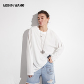 WANG 宽松薄款 淡人 LEDIM 捏褶白色长袖 T恤女春夏新款 长袖 上衣