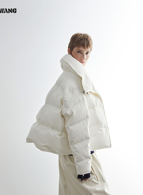 LEDIM WANG白标/疗愈绒感白鹅绒羽绒服女25秋冬新款翻领短款外套