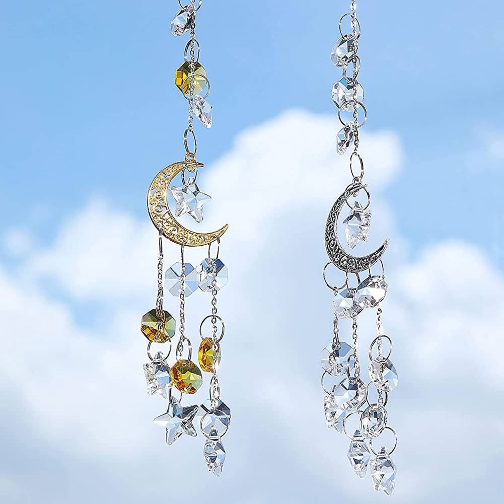 新品New Crystal Wind Chime Pendant Moon Star Hanging Crystal