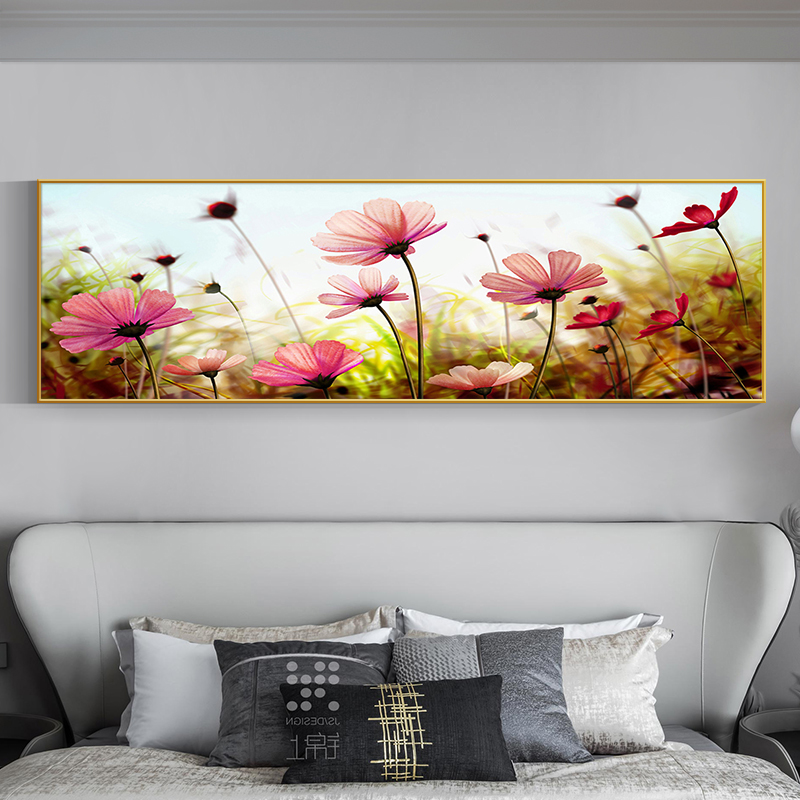 新品玫瑰花婚房装饰画现代简约卧室床头背景挂画横版酒店宾馆套间