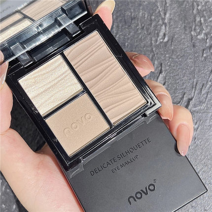 novo三色高光修容盘闪粉脸部细闪提亮哑光两用阴影鼻影三合一体盘
