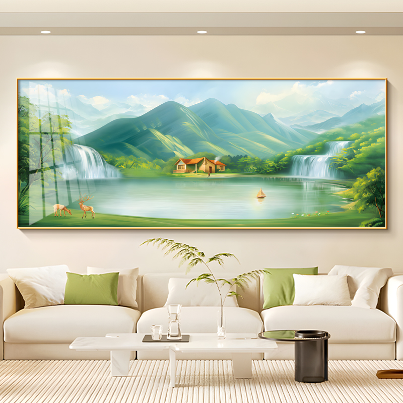 聚宝盆东墙聚财山水画新中式客厅挂画办公室高级感背有靠山装饰画