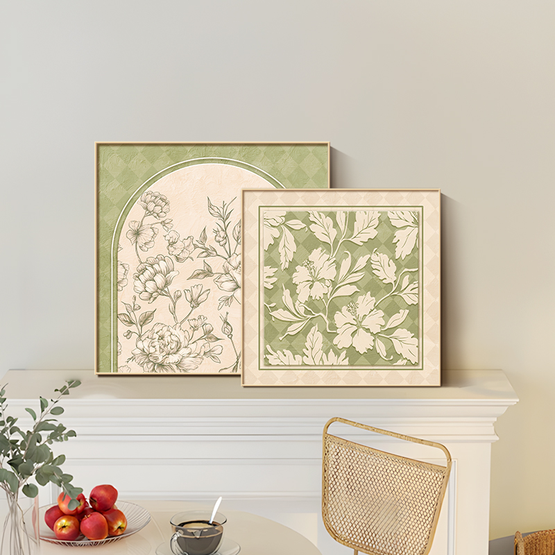 法式奶油风花卉客厅斗柜摆画花开富贵正方形餐厅挂画温馨卧室壁画
