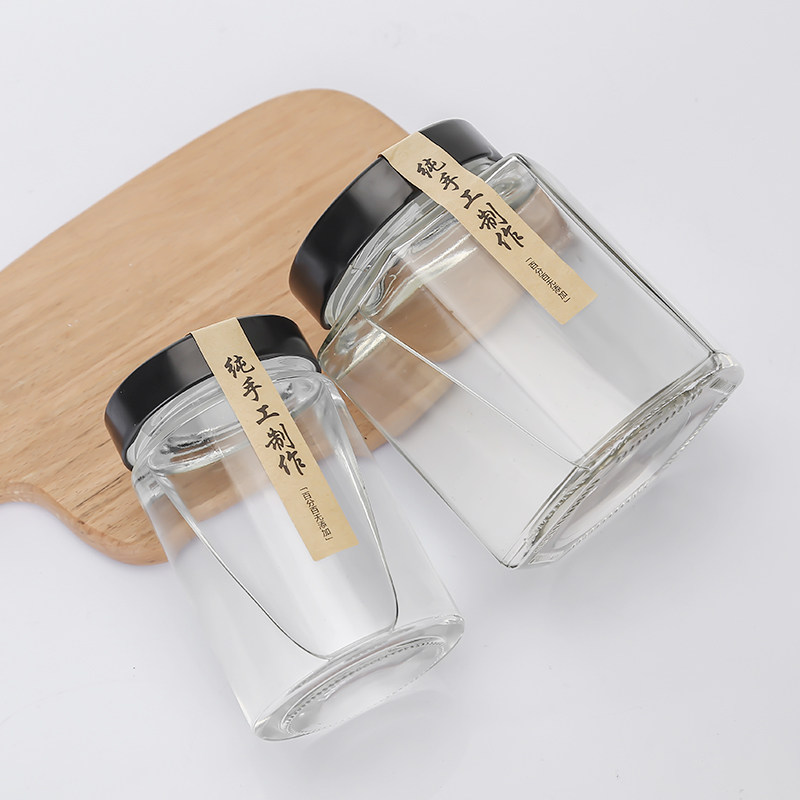 高盖六棱玻璃瓶密封瓶罐头瓶蜂蜜瓶辣椒酱透明玻璃罐空瓶储物罐小,厨房/烹饪用具,密封罐,淘宝优惠券,粉丝福利购,淘宝优惠卷