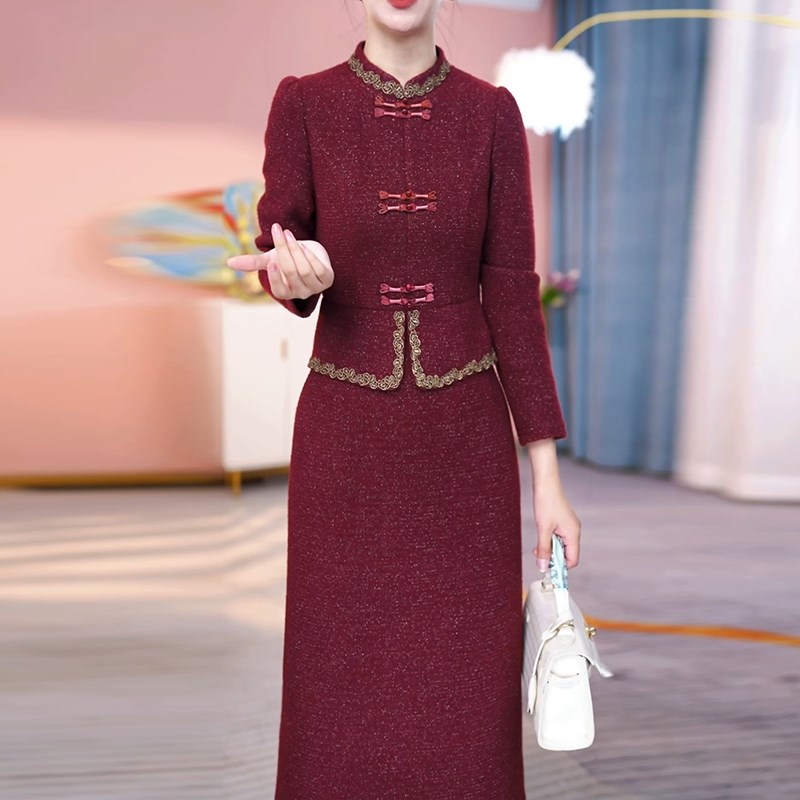 好货改良旗袍连衣裙2025新款女秋冬高端修身喜婆婆婚宴装气质妈妈