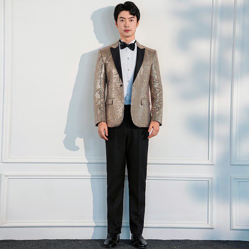 大合唱团演出服男士西装舞台晚会主持人西服套装个性亮片走秀礼服