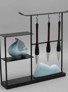 现代新中式创意书柜书房毛笔架摆件禅意轻奢样板间简约笔挂装饰品