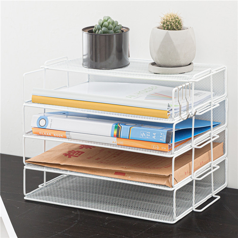 办公用品金属铁网文件架文件栏办公室桌面整理文件夹收纳盒档案架