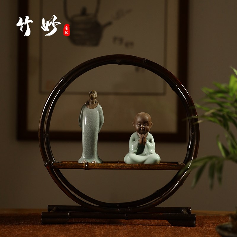 好货竹居小院圆形收纳架紫竹茶盘花架大博古架展示架茶具收纳复古