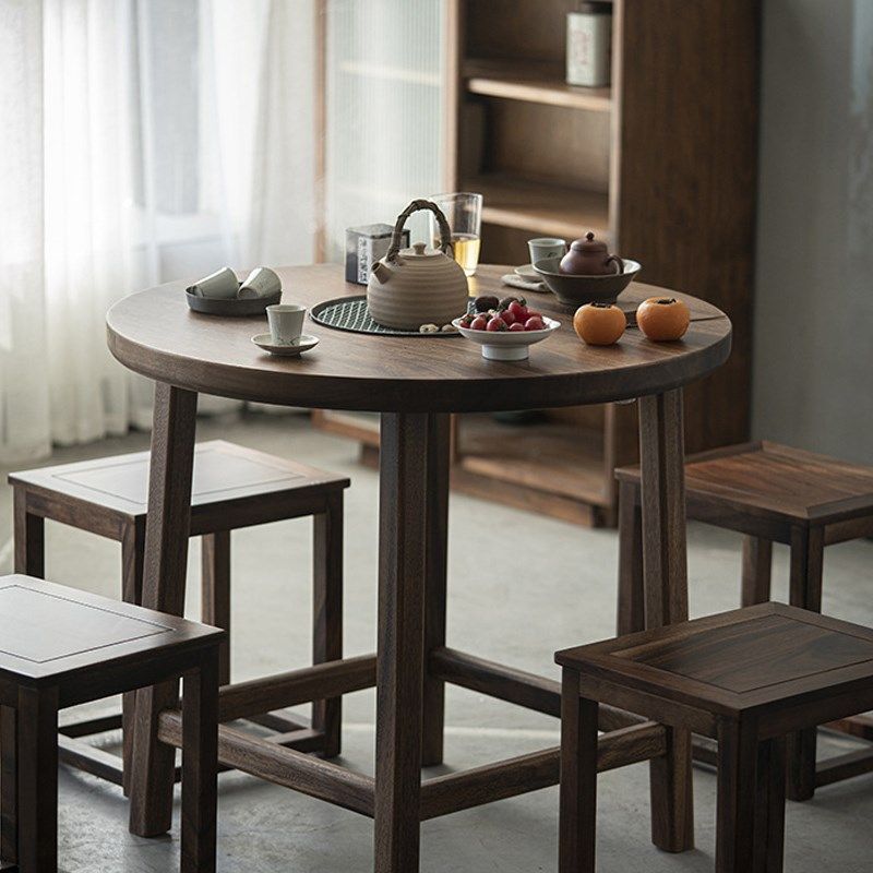 中式胡桃木围炉煮茶桌炭炉圆桌阳台家用简约烧烤桌取暖桌小院茶台,餐饮具,煮茶炉,淘宝优惠券,粉丝福利购,淘宝优惠卷