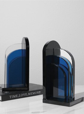 简约现代星空蓝色水晶几何书档摆件装饰品书房样板房桌面书靠摆设