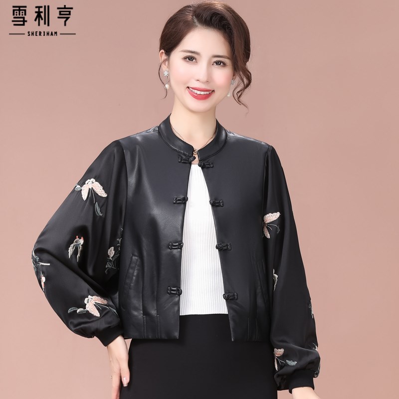 好货中年妈妈国风PU皮衣外套2025春秋新款新中式中老年女装复古皮