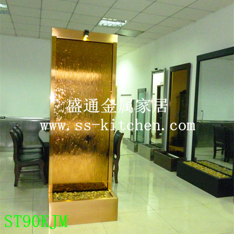 欧式豪华金色流水背景墙 隔断屏风 流水摆件 空气净化加湿器