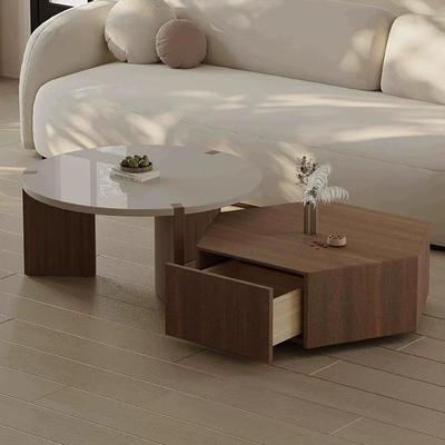 意式极简茶几组合圆形进口烟熏木茶几创意大小户型客厅家用设计师