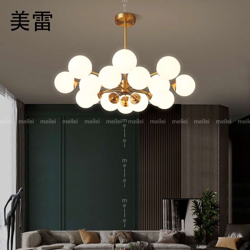 全铜客厅灯北欧灯具现代简约轻奢餐厅卧室大气家用魔豆分子吊灯