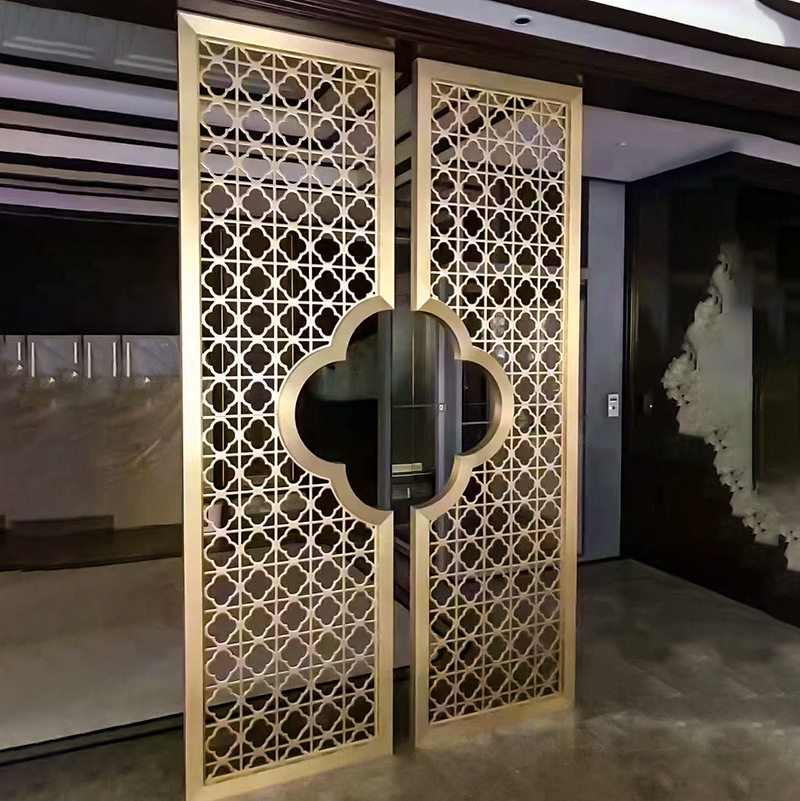 新中式不锈钢屏风入户门对门隔断客厅梅花造型高级感玄关进门遮挡