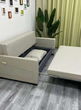 现代简约蓝色棉麻高扶手双人沙发小户型客厅卧室储物功能沙发床