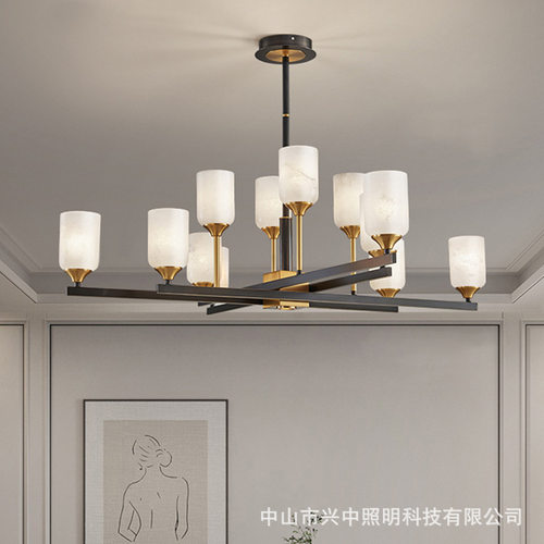 现代轻奢天然云石吊灯简约全