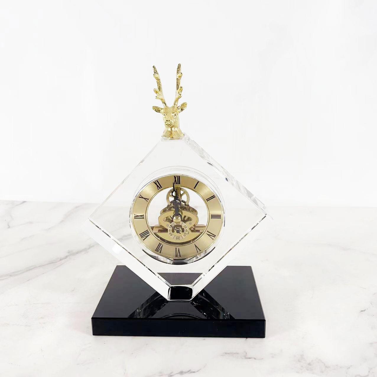现代简约创意水晶玻璃钟表摆件样板房售楼处家居玄关桌面装饰品摆