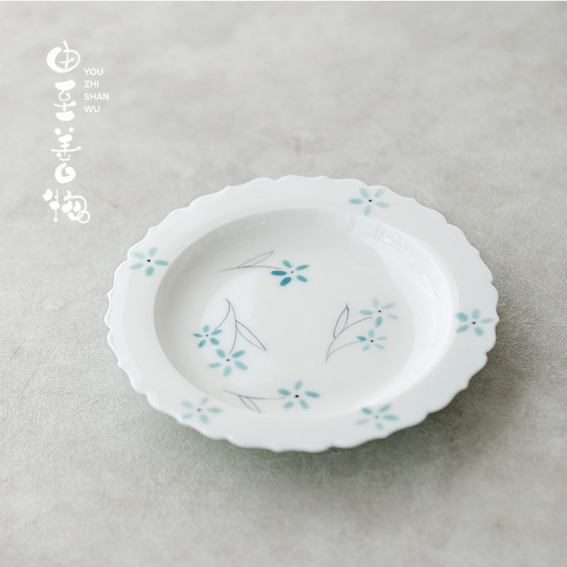 由至玉泥白瓷手绘雪蕊壶承干泡盘茶承家陶瓷茶点盘圆盘壶托托盘茶
