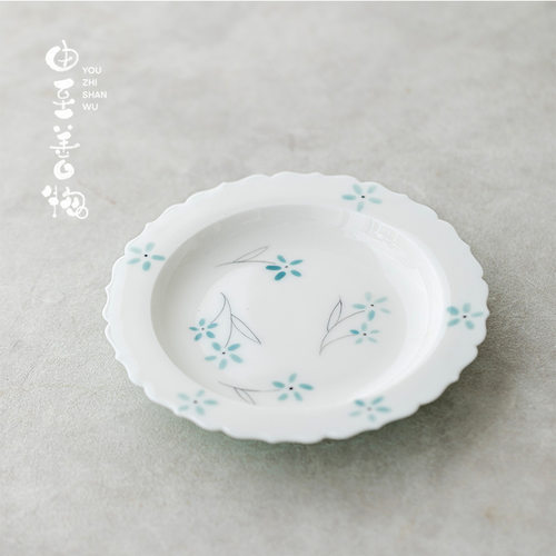 由至玉泥白瓷手绘雪蕊壶承干泡盘茶承家陶瓷茶点盘圆盘壶托托盘茶