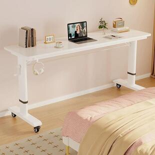 床边桌可移动升降桌家用电脑桌工作台一字长条实木白色书桌跨床桌