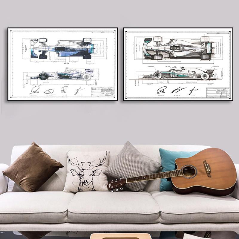 F1赛车装饰画汽车卡丁车挂画跑车机械分解图电竞房间卧室床头壁画