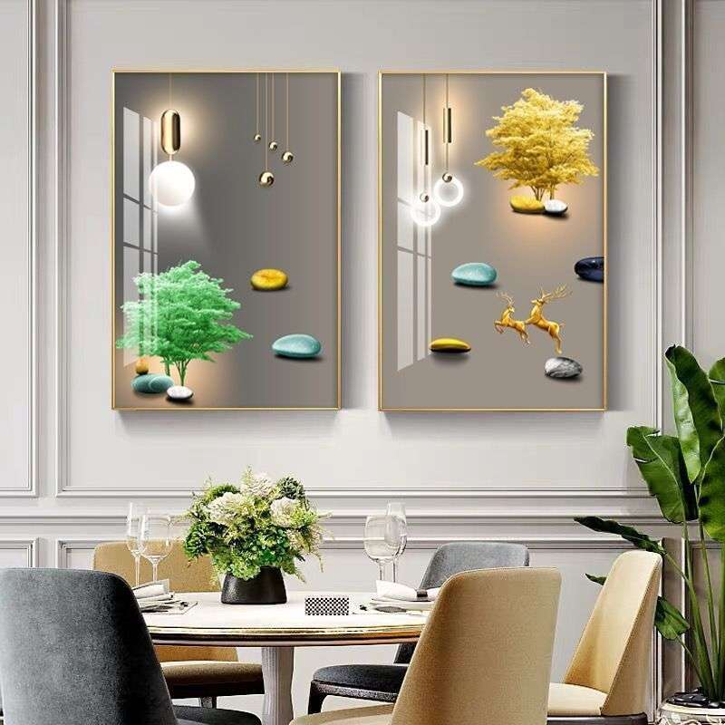 新款餐厅装饰画晶瓷镶钻现代简约创意组合壁画饭厅厨房有框挂画图片